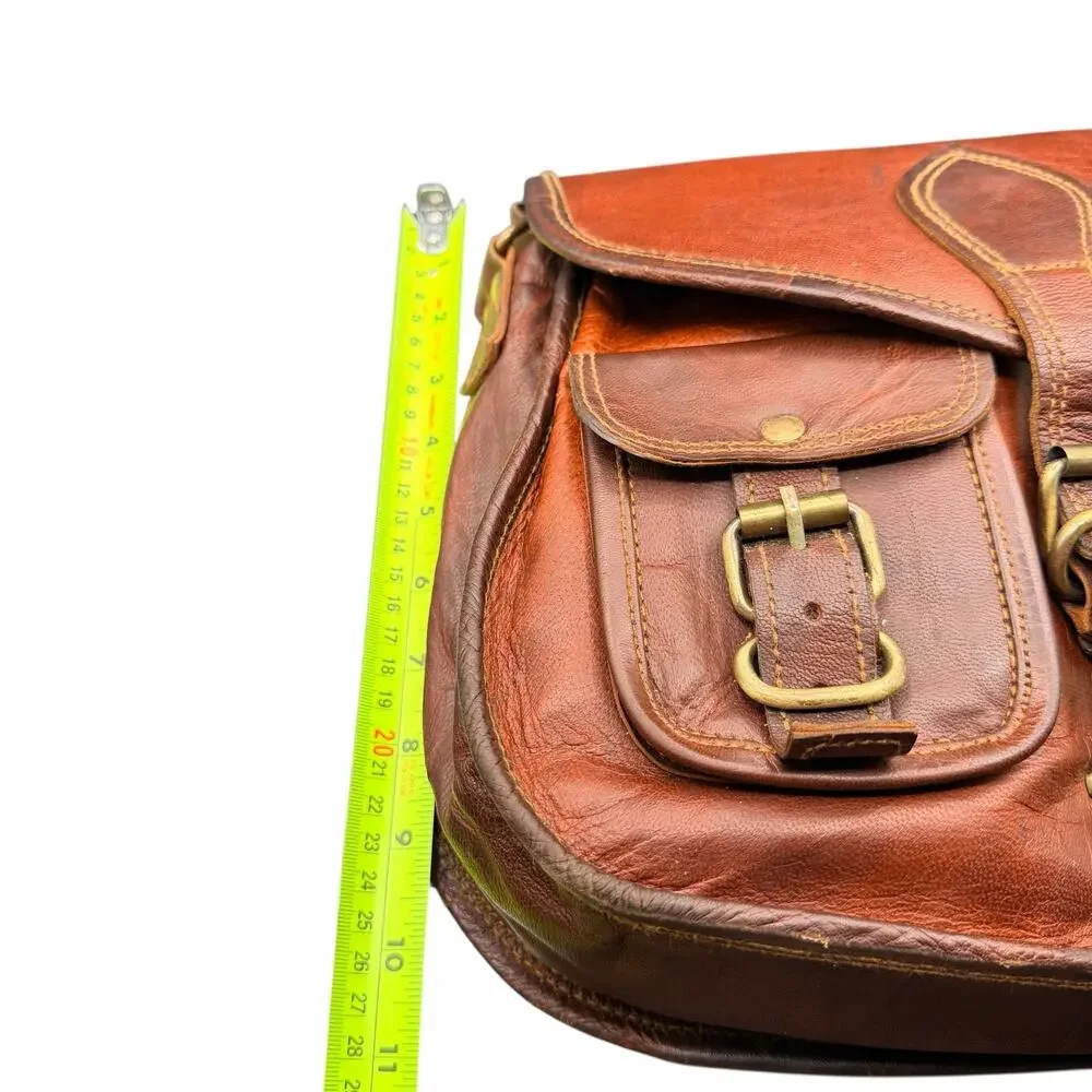 Firu Handmade Leather Crossbody Satchel Brown Buckle Messenger Bag